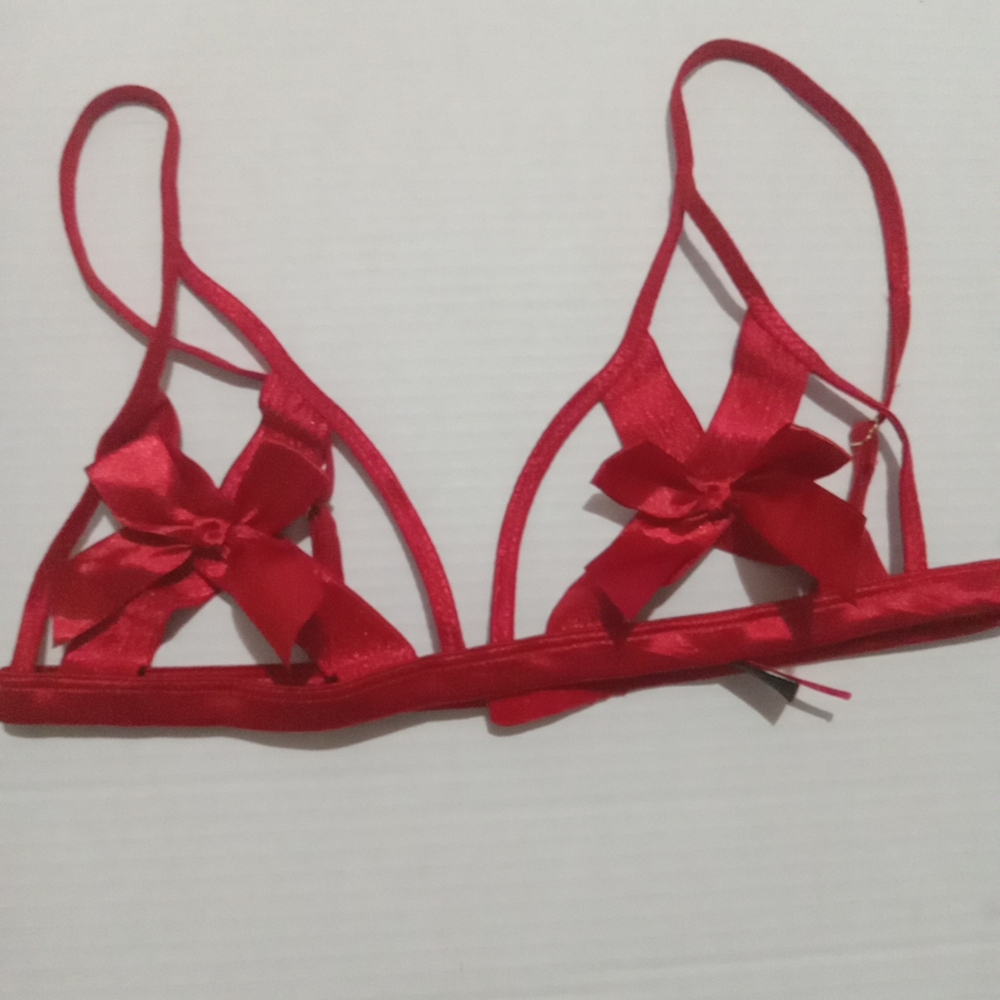 Chic Red Satin Bow Bralette